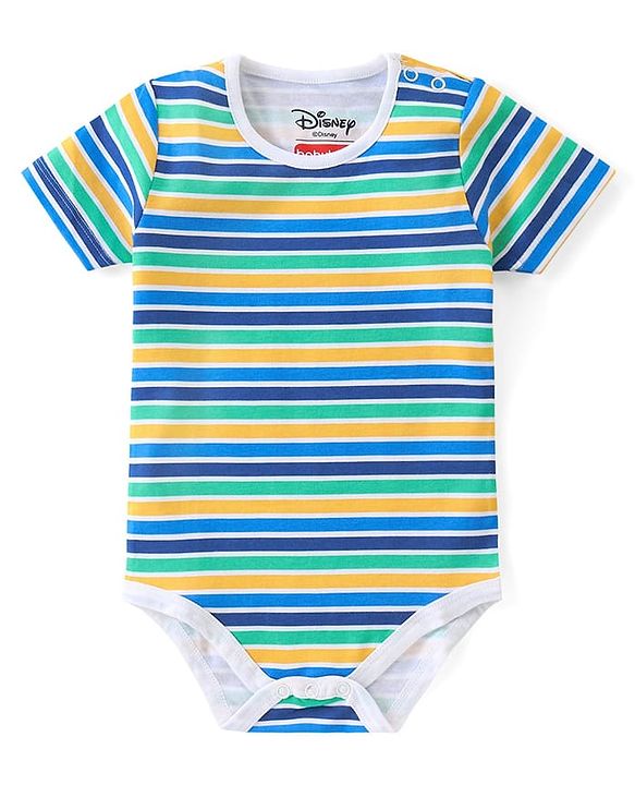 Babyhug Disney Cotton Knit Half Sleeves Onesies with Mickey Mouse Graphics Pack of 3 - Multicolour