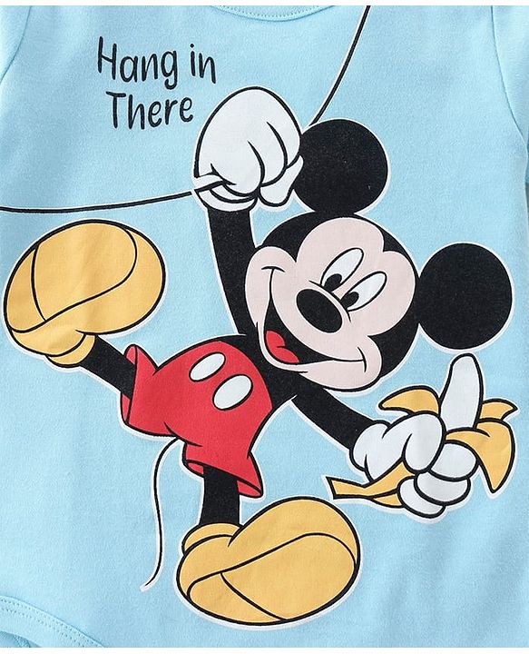 Babyhug Disney Cotton Knit Half Sleeves Onesies with Mickey Mouse Graphics Pack of 3 - Multicolour