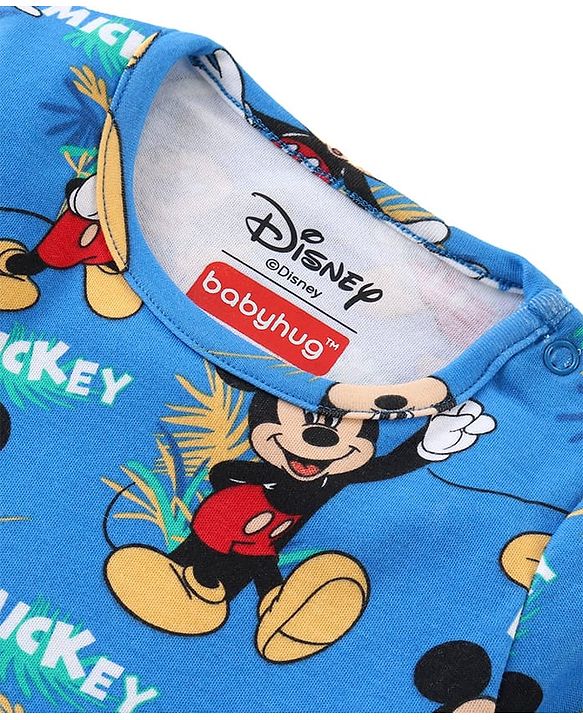 Babyhug Disney Cotton Knit Half Sleeves Onesies with Mickey Mouse Graphics Pack of 3 - Multicolour
