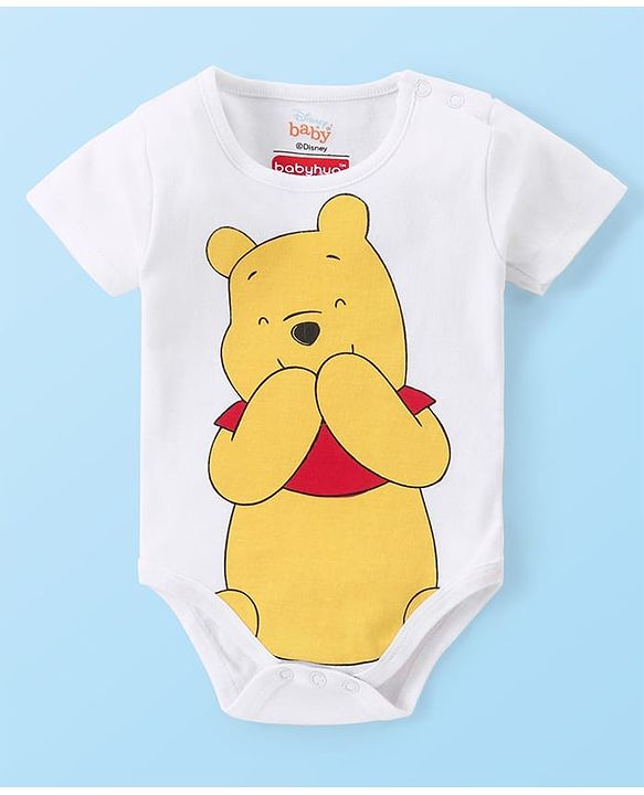 Babyhug Disney Cotton Knit Half Sleeves Onesies with Winnie The Pooh Graphics Pack of 3 - Multicolour