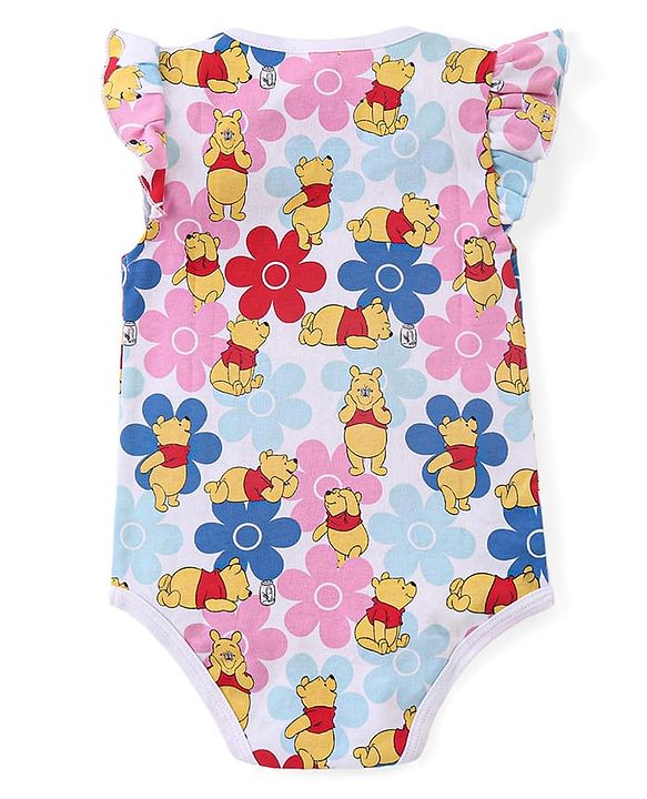 Babyhug Disney Cotton Knit Frill Sleeves Onesies with Winnie The Pooh Graphics Pack Of 3 - Multicolour
