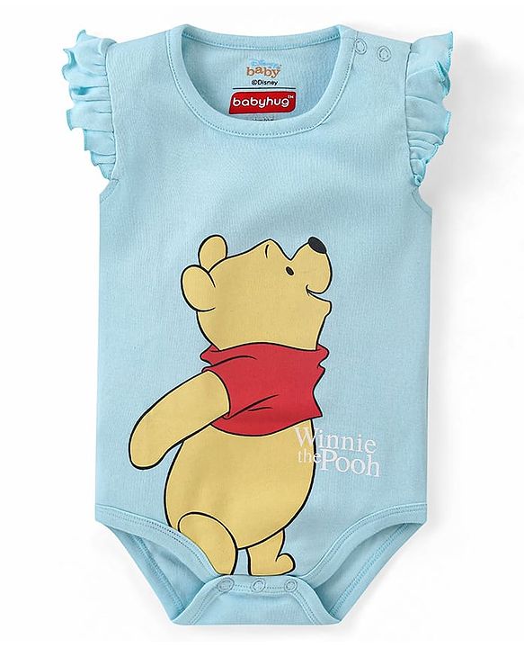 Babyhug Disney Cotton Knit Frill Sleeves Onesies with Winnie The Pooh Graphics Pack Of 3 - Multicolour