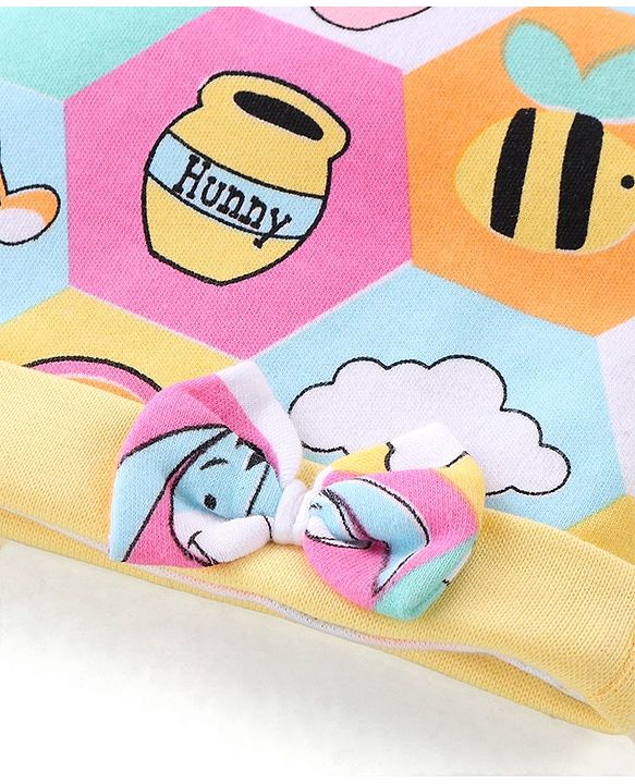 Babyhug Disney 100% Cotton Knit Cap Mitten & Booties With Winnie the Pooh Graphics - Blue