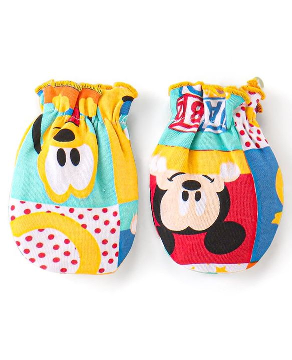 Babyhug Disney  Cap Mitten & Booties With Mickey Mouse All Over Print- Yellow