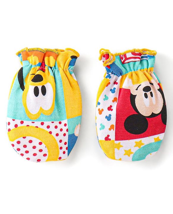 Babyhug Disney  Cap Mitten & Booties With Mickey Mouse All Over Print- Yellow