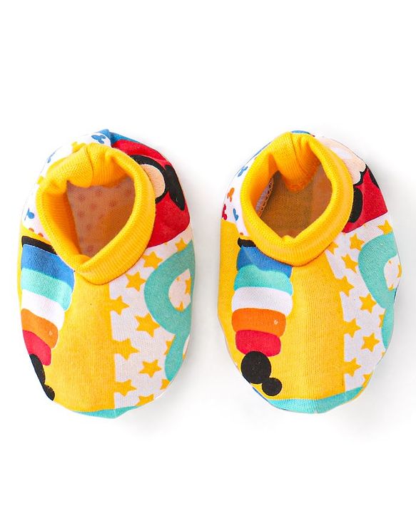 Babyhug Disney  Cap Mitten & Booties With Mickey Mouse All Over Print- Yellow