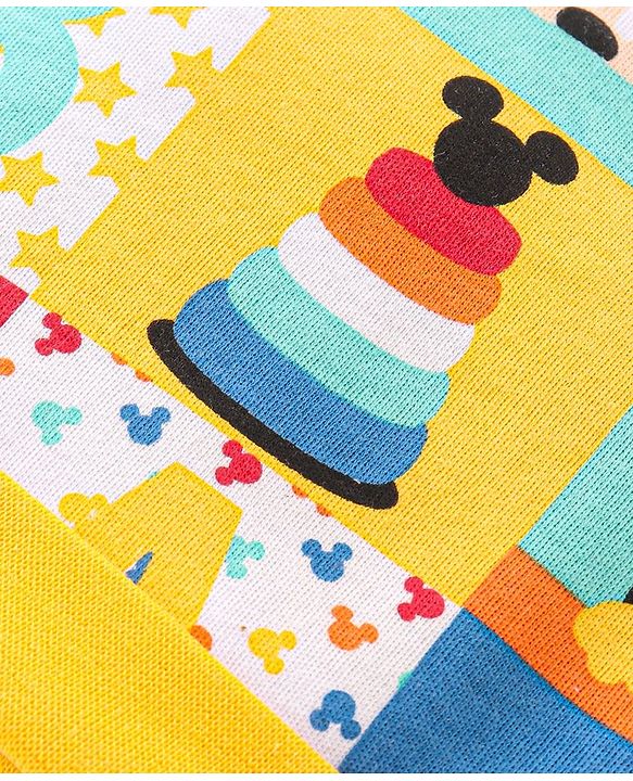 Babyhug Disney  Cap Mitten & Booties With Mickey Mouse All Over Print- Yellow