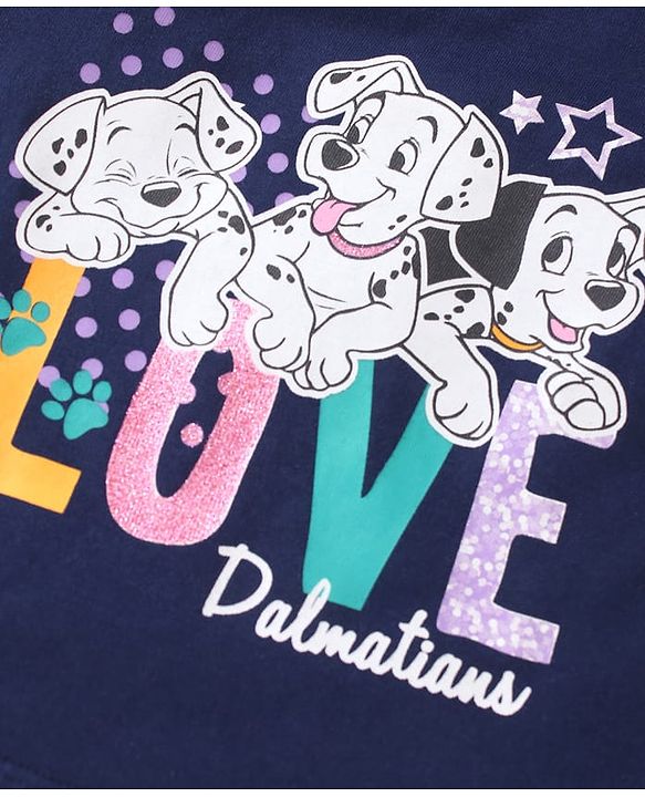 Babyhug Disney Single Jersey Knit Half Sleeves Shorts Night Suit with 101 Dalmatian Graphics - Navy Blue & Pink