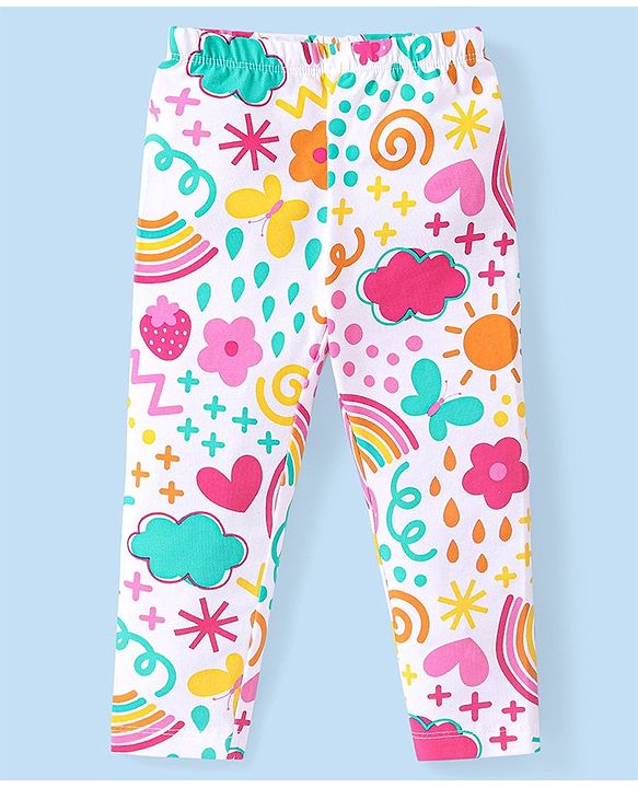 Babyhug Cotton Knit Full Length Leggings Floral & Heart Print Pack of 3  - Multicolour