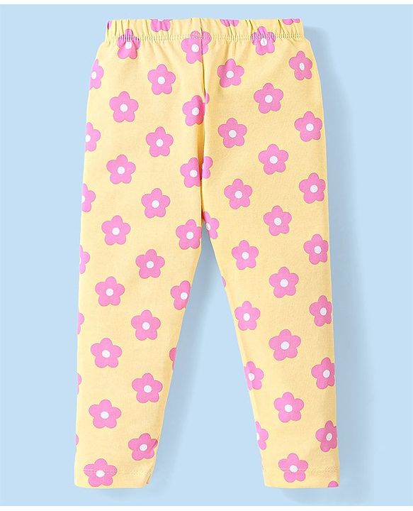 Babyhug Cotton Knit Full Length Leggings Floral & Heart Print Pack of 3  - Multicolour