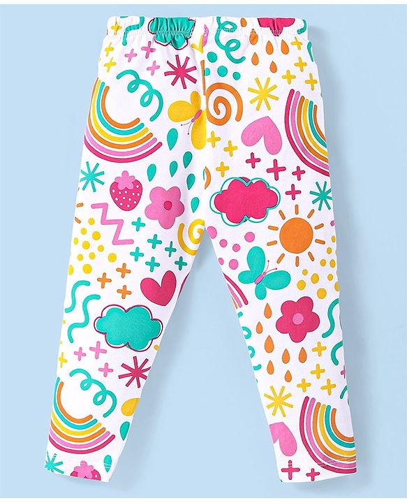 Babyhug Cotton Knit Full Length Leggings Floral & Heart Print Pack of 3  - Multicolour