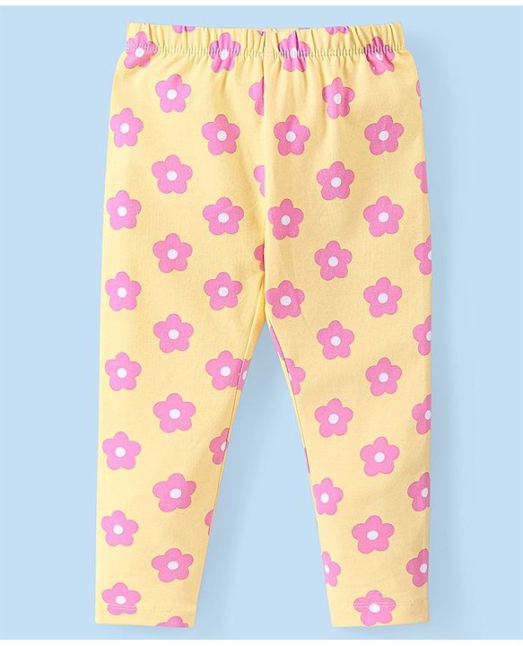 Babyhug Cotton Knit Full Length Leggings Floral & Heart Print Pack of 3  - Multicolour