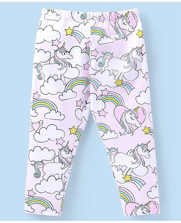 Babyhug Cotton Knit Full Length Leggings with Star &  Unicorn Print Pack of 3 - Multicolour