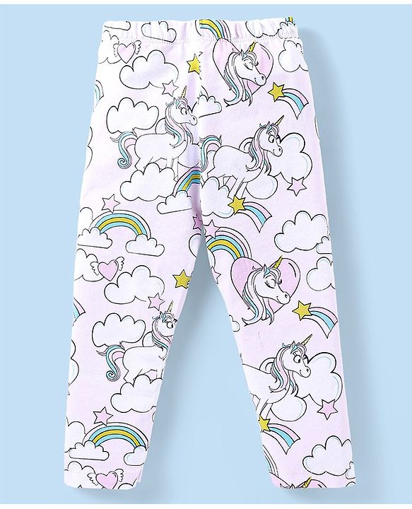 Babyhug Cotton Knit Full Length Leggings with Star &  Unicorn Print Pack of 3 - Multicolour