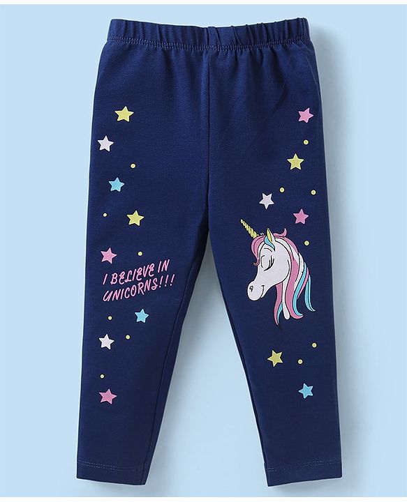Babyhug Cotton Knit Full Length Leggings with Star &  Unicorn Print Pack of 3 - Multicolour