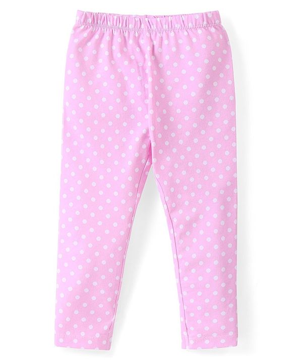 Babyhug Cotton Knit Full Length Leggings with Polka Dots & Unicorn Print Pack of 3 - Multicolour