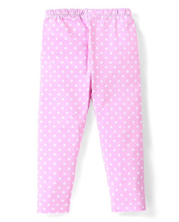 Babyhug Cotton Knit Full Length Leggings with Polka Dots & Unicorn Print Pack of 3 - Multicolour