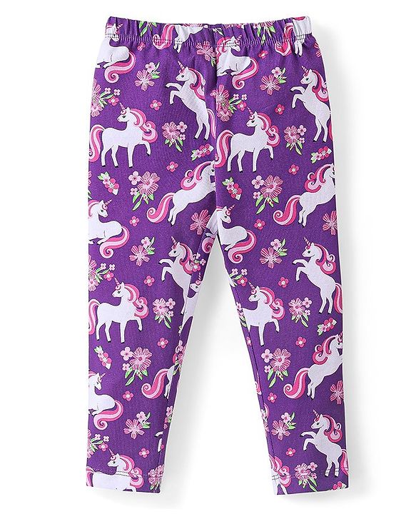 Babyhug Cotton Knit Full Length Leggings with Polka Dots & Unicorn Print Pack of 3 - Multicolour