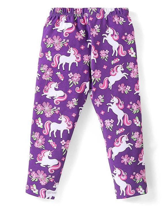 Babyhug Cotton Knit Full Length Leggings with Polka Dots & Unicorn Print Pack of 3 - Multicolour