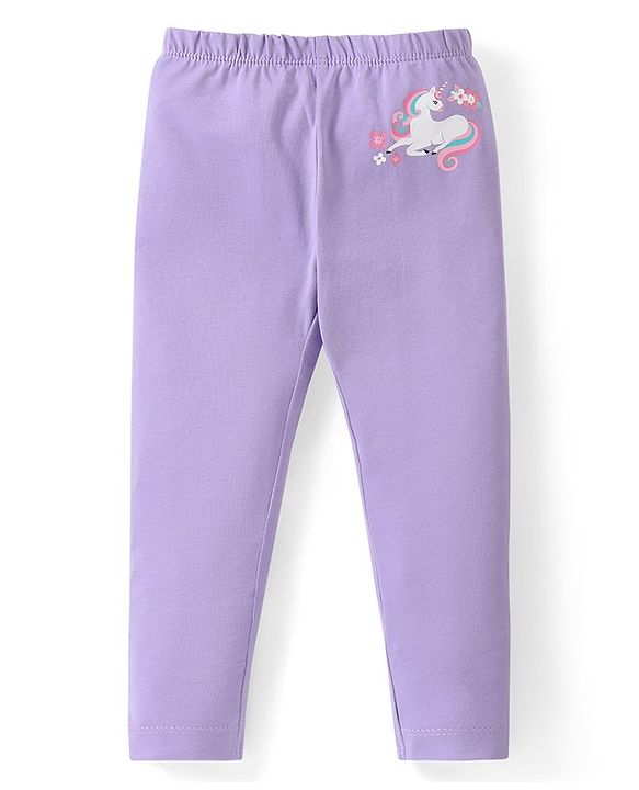 Babyhug Cotton Knit Full Length Leggings with Polka Dots & Unicorn Print Pack of 3 - Multicolour