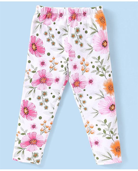 Babyhug Cotton Lycra Knit Full Length Leggings with Floral & Polka Dot Print Pack of  2 - Multicolour