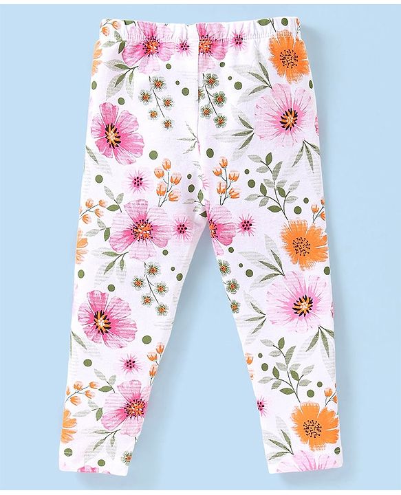 Babyhug Cotton Lycra Knit Full Length Leggings with Floral & Polka Dot Print Pack of  2 - Multicolour