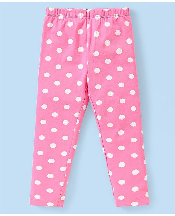 Babyhug Cotton Lycra Knit Full Length Leggings with Floral & Polka Dot Print Pack of  2 - Multicolour