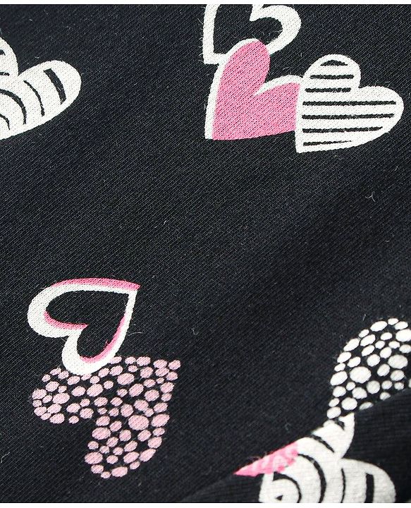 Babyhug Cotton Lycra Knit Full Length Leggings with Heart  Print  - Black