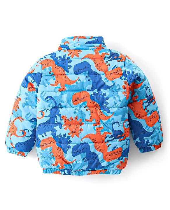 Babyhug Full Sleeves Hooded Jacket with Dino Print - Blue