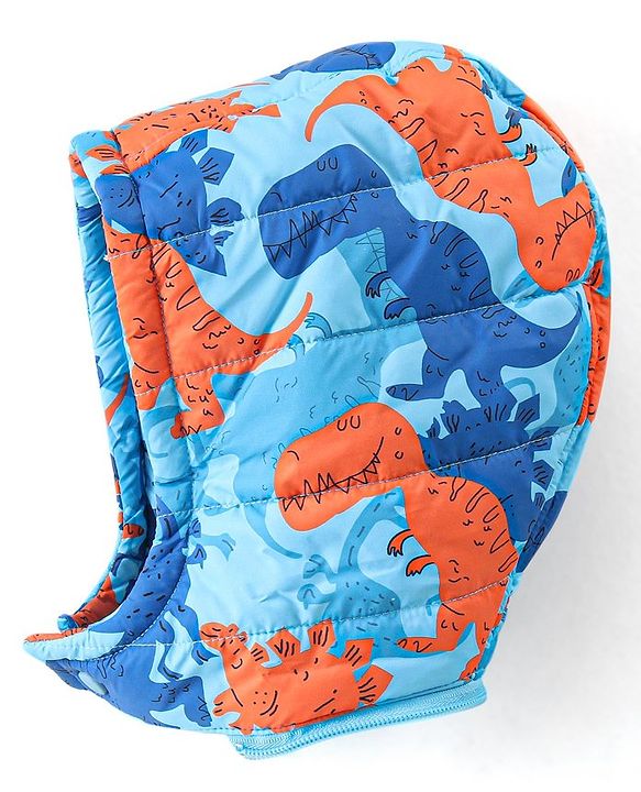 Babyhug Full Sleeves Hooded Jacket with Dino Print - Blue