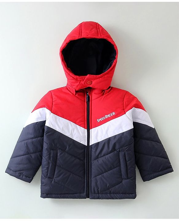 Babyhug Woven Full Sleeves Jacket with Removable Hoods - Red & Navy