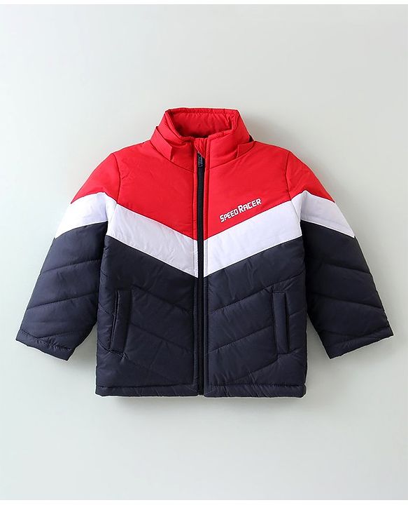 Babyhug Woven Full Sleeves Jacket with Removable Hoods - Red & Navy