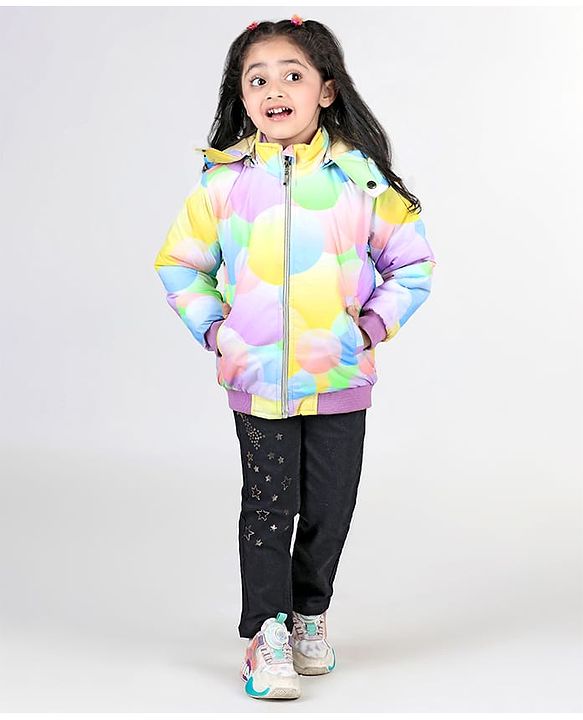 Babyhug Woven Full Sleeves Jacket with Removable Hood & Circle Print - Multicolour