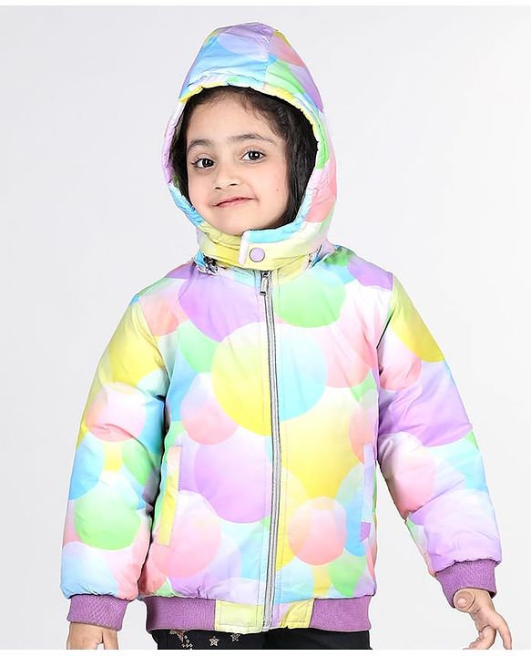 Babyhug Woven Full Sleeves Jacket with Removable Hood & Circle Print - Multicolour