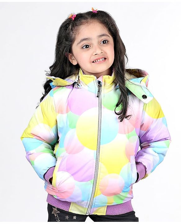 Babyhug Woven Full Sleeves Jacket with Removable Hood & Circle Print - Multicolour