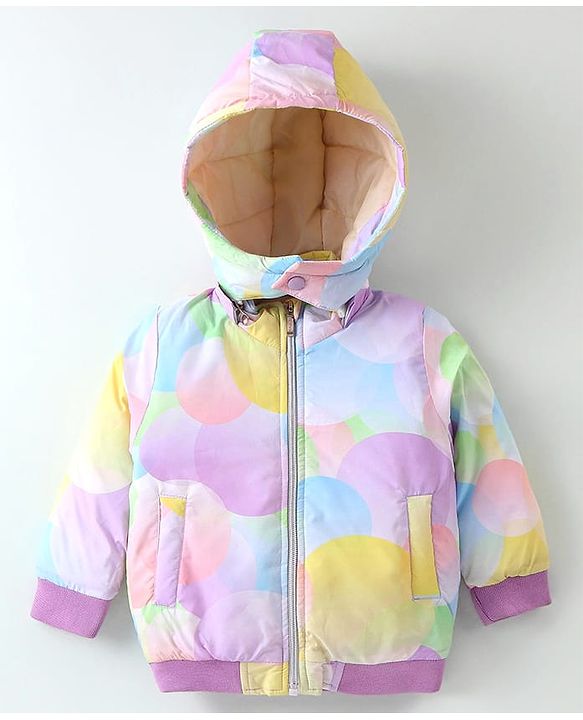 Babyhug Woven Full Sleeves Jacket with Removable Hood & Circle Print - Multicolour