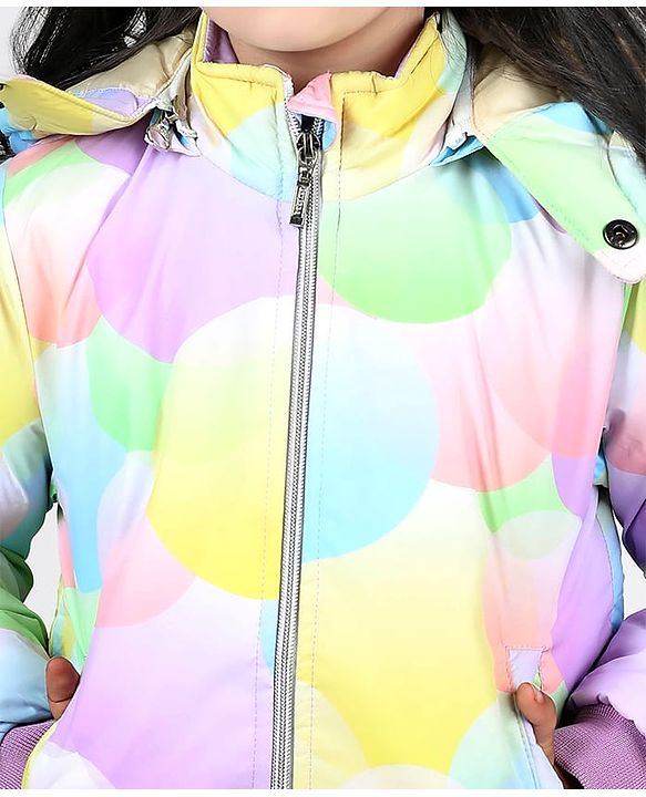 Babyhug Woven Full Sleeves Jacket with Removable Hood & Circle Print - Multicolour