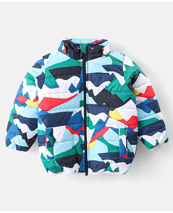 Babyhug Full Sleeves Jacket with Removable Hood &  Abstract Print - Multicolour