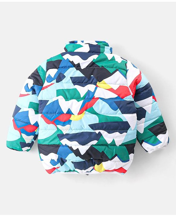 Babyhug Full Sleeves Jacket with Removable Hood &  Abstract Print - Multicolour