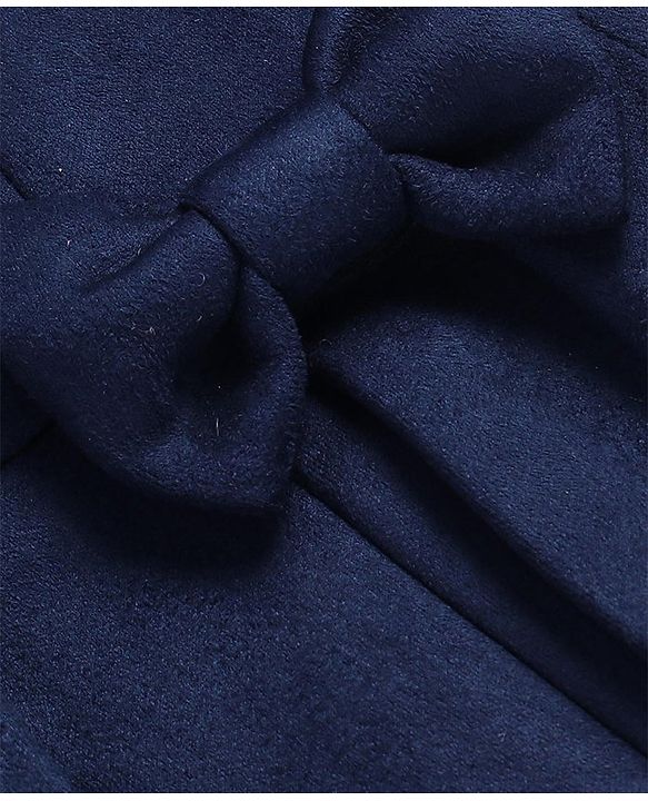 Babyhug Woven Full Sleeves Solid Colour Winter Overcoat With Bow Applique - Navy Blue