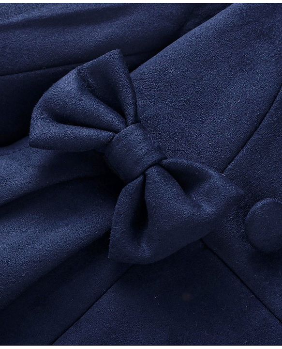 Babyhug Woven Full Sleeves Solid Colour Winter Overcoat With Bow Applique - Navy Blue