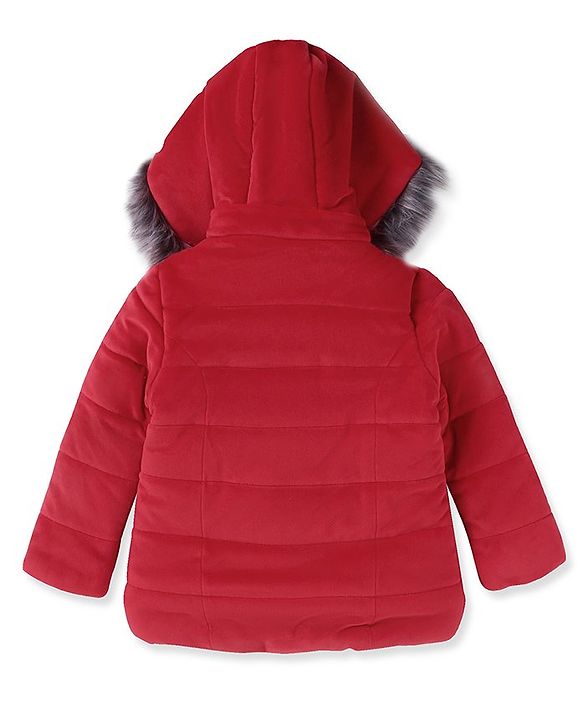 Babyhug Woven Full Sleeves Solid Padded Hooded Jacket - Red