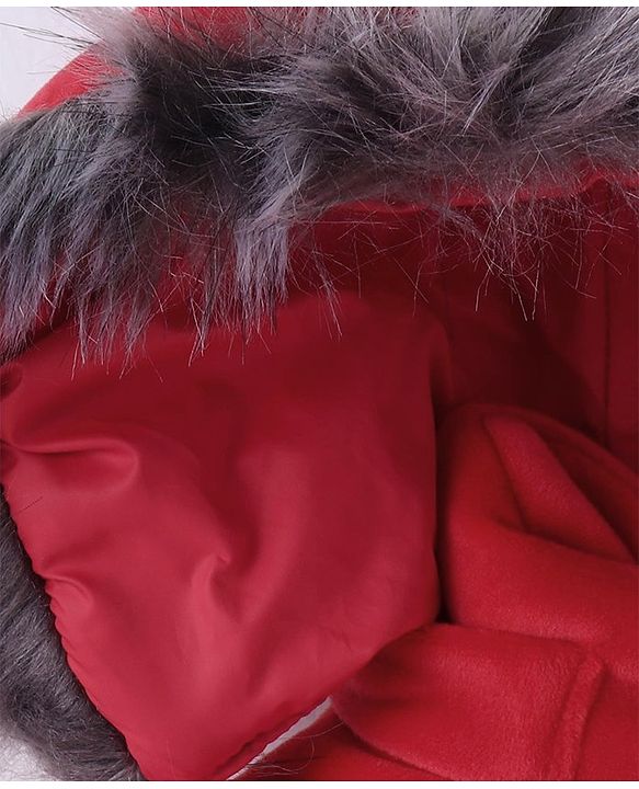 Babyhug Woven Full Sleeves Solid Padded Hooded Jacket - Red
