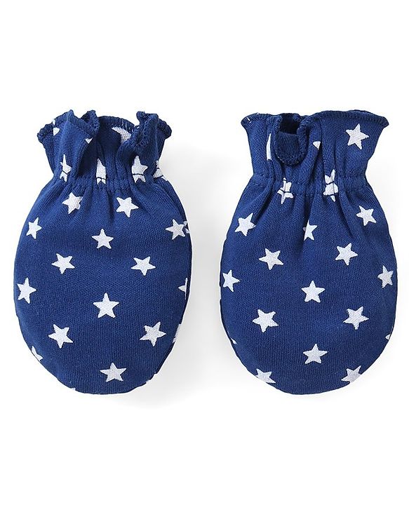 Babyhug 100% Cotton Mittens & Booties Set Star Print - Navy Blue