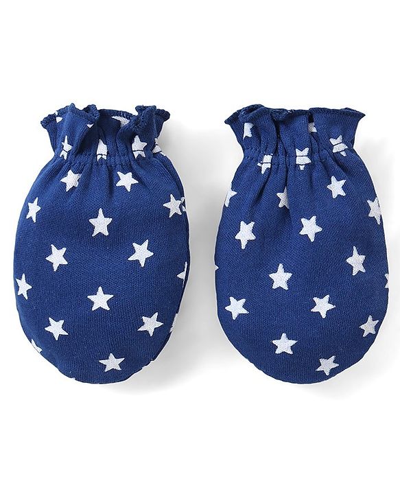 Babyhug 100% Cotton Mittens & Booties Set Star Print - Navy Blue