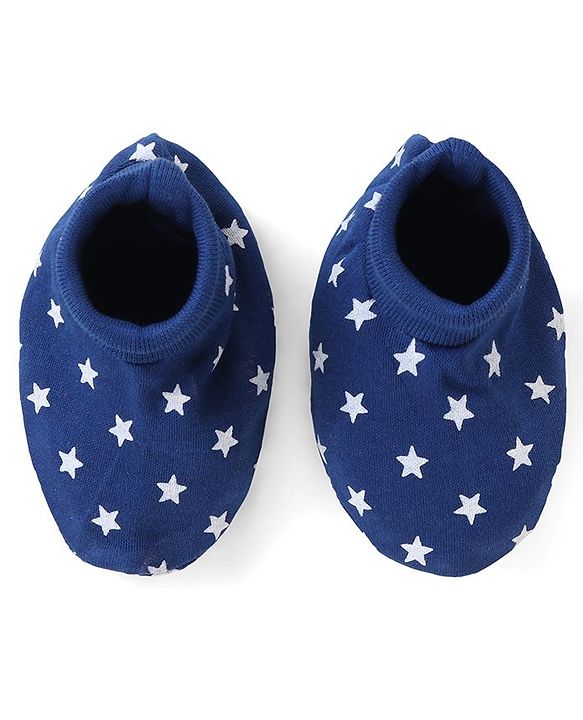 Babyhug 100% Cotton Mittens & Booties Set Star Print - Navy Blue