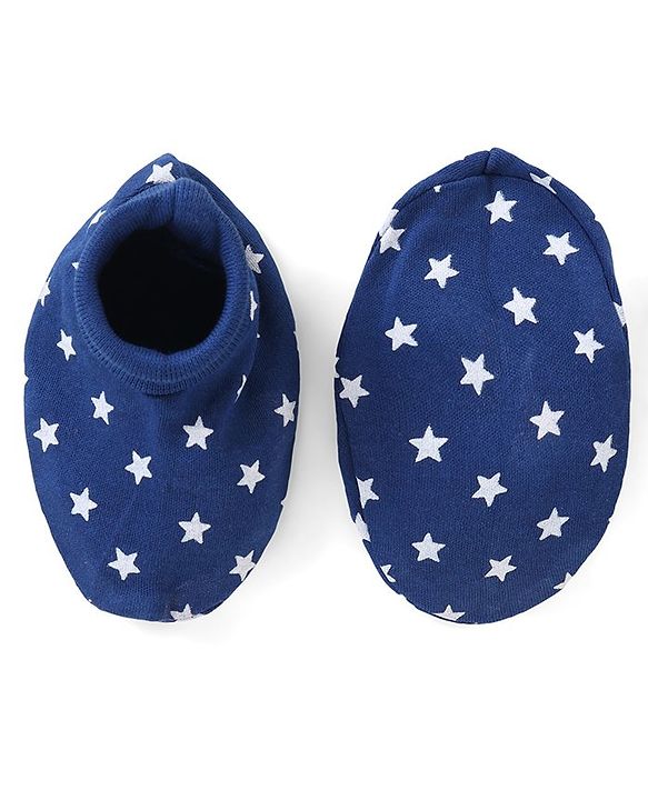 Babyhug 100% Cotton Mittens & Booties Set Star Print - Navy Blue