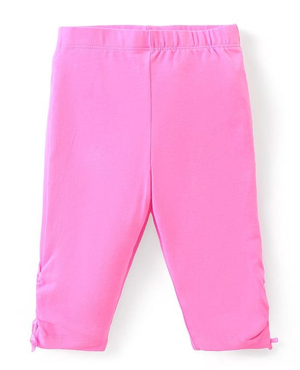 Babyhug Cotton Knit Sleeveless Kaftan Style Top & Capri Set With Butterfly Print - Pink & Lime