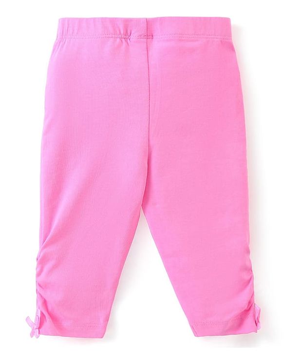 Babyhug Cotton Knit Sleeveless Kaftan Style Top & Capri Set With Butterfly Print - Pink & Lime