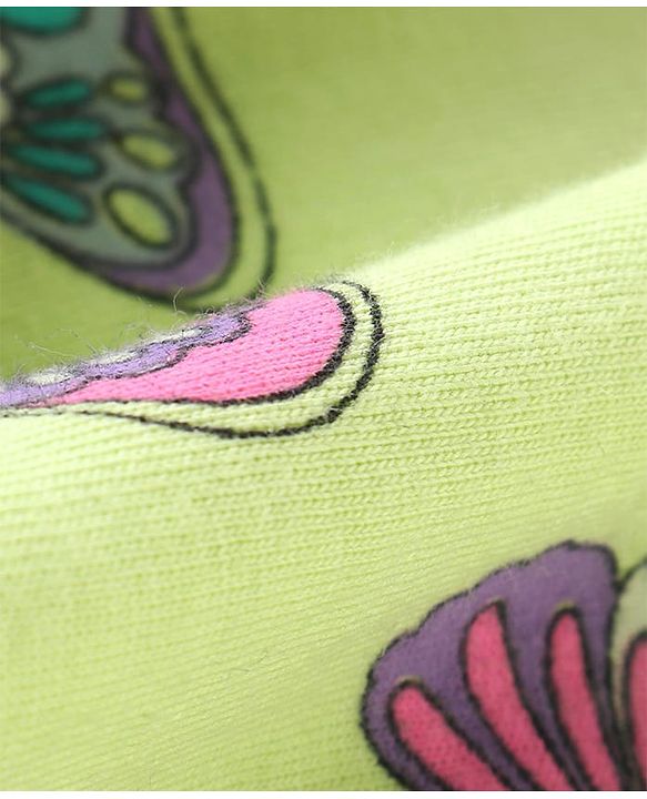 Babyhug Cotton Knit Sleeveless Kaftan Style Top & Capri Set With Butterfly Print - Pink & Lime